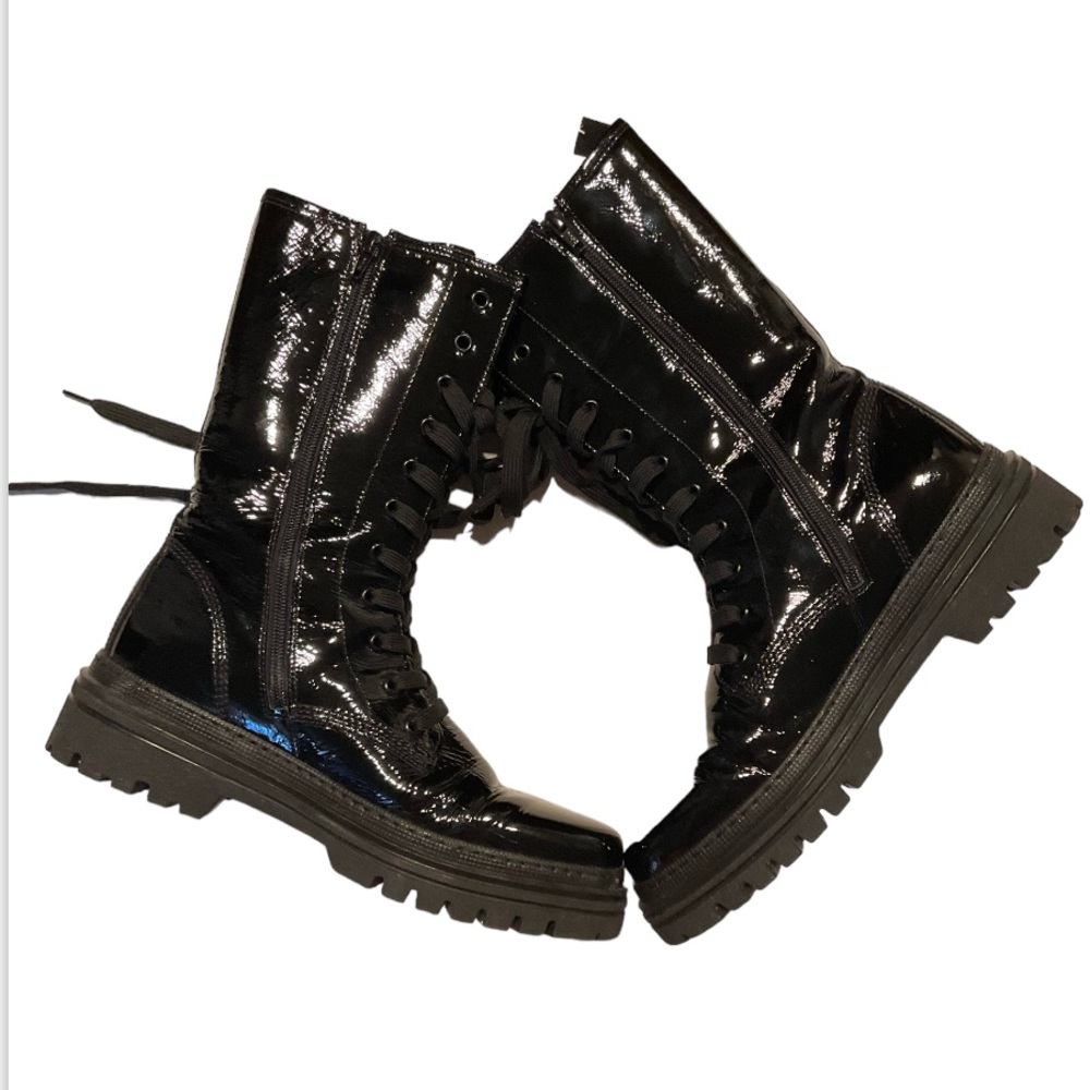 Gabor Mid-calf Patent Combat Boots